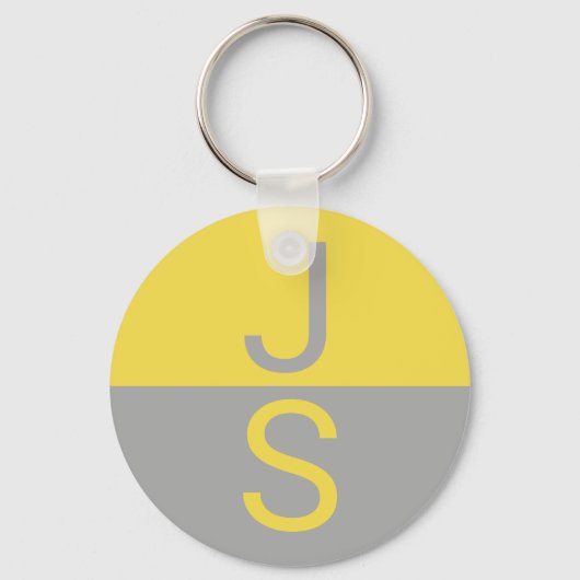 Geel & Grijs Modern Initialen Monogram Sleutelhanger (Voorkant)