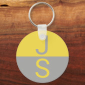 Geel & Grijs Modern Initialen Monogram Sleutelhanger (Voorkant)