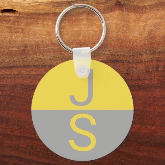 Geel & Grijs Modern Initialen Monogram Sleutelhanger (Voorkant)