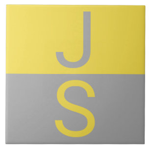 Geel & Grijs Modern Initialen Monogram Tegeltje