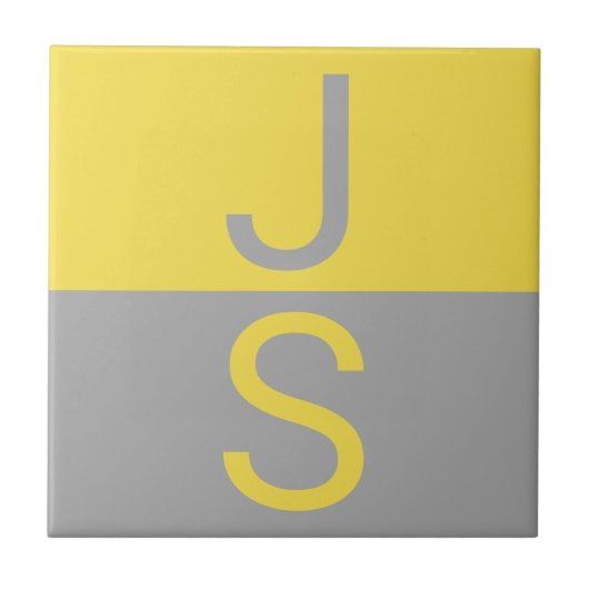Geel & Grijs Modern Initialen Monogram Tegeltje (Voorkant)