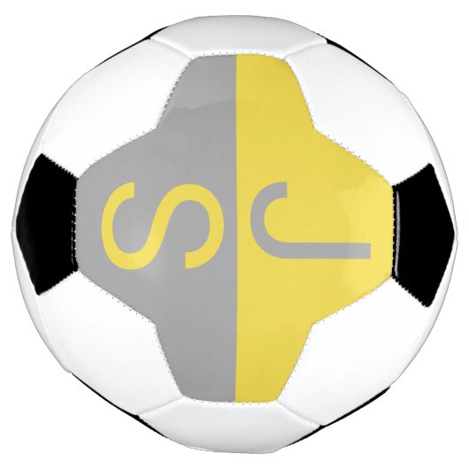 Geel & Grijs Modern Initialen Monogram Voetbal (Gedraaid)