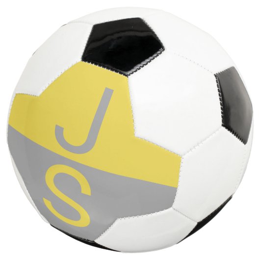 Geel & Grijs Modern Initialen Monogram Voetbal (Drie kwart)