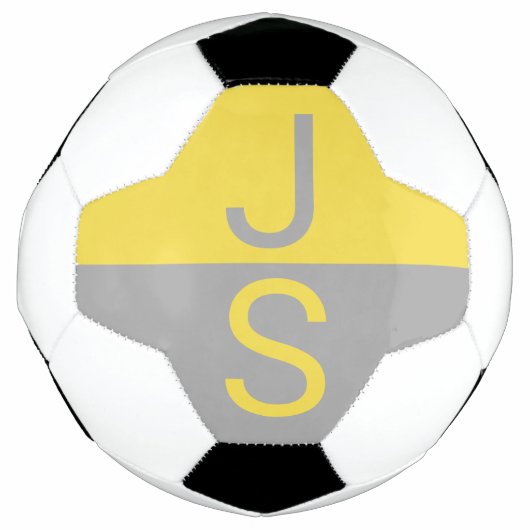Geel & Grijs Modern Initialen Monogram Voetbal (Voorkant)