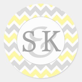 Geel Grijs Monogram Bruiloft envelop afdichtingen Ronde Sticker