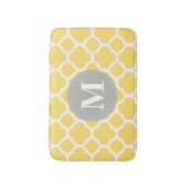 Geel grijs monogram Quatrefoil Patroon Badmat (Voorkant Verticaal)