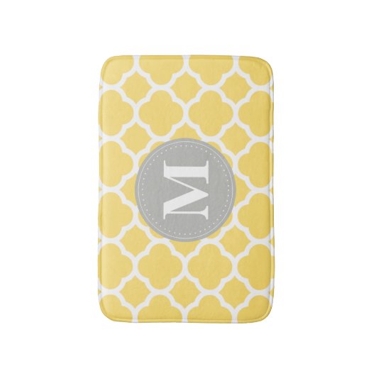 Geel grijs monogram Quatrefoil Patroon Badmat (Voorkant Verticaal)