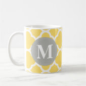 Geel grijs monogram Quatrefoil Patroon Koffiemok (Links)