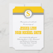 Geel Grijs Monogram Weddenschap Uitnodiging of eni (Voorkant)