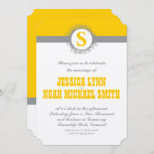 Geel Grijs Monogram Weddenschap Uitnodiging of eni (Voorkant / Achterkant)