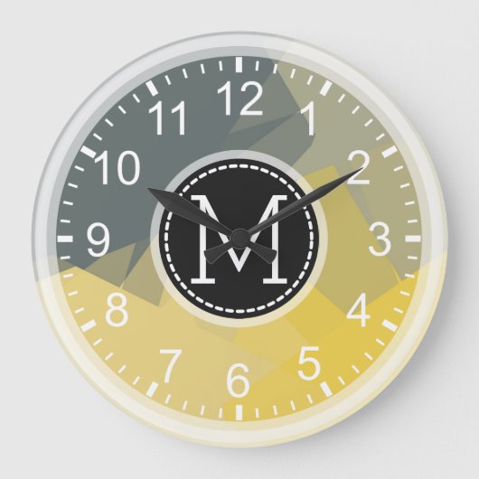 Geel grijs mozaïekmonogram grote klok (Voorkant)