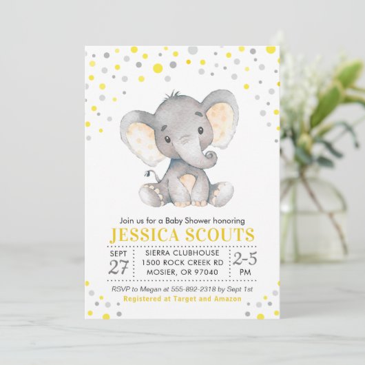 Geel grijs neutraal polardot Baby shower Kaart (Staand voorkant)