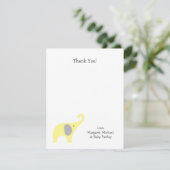 Geel grijs olifant Baby shower Dank u wel Bedankkaart (Staand voorkant)