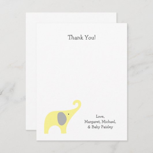 Geel grijs olifant Baby shower Dank u wel Bedankkaart (Voorkant / Achterkant)