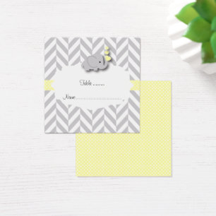 Geel & Grijs Olifant Baby shower Platte Plaats Kaa Vierkante Visitekaartjes