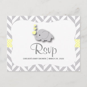 Geel & Grijs Olifant Baby shower - RSVP Uitnodiging Briefkaart