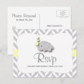 Geel & Grijs Olifant Baby shower - RSVP Uitnodiging Briefkaart (Voorkant / Achterkant)