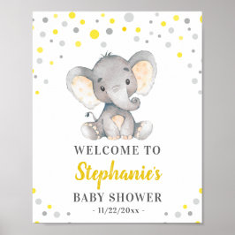 Geel grijs olifant Polka Dot Baby shower Welkom Poster