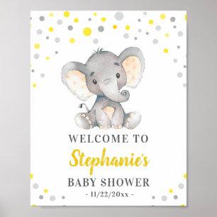 Geel grijs olifant Polka Dot Baby shower Welkom Poster