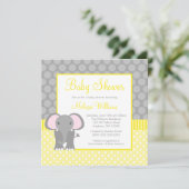 Geel grijs olifant Polka Dot Boy Baby shower Kaart (Staand voorkant)