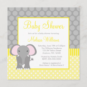 Geel grijs olifant Polka Dot Boy Baby shower Kaart
