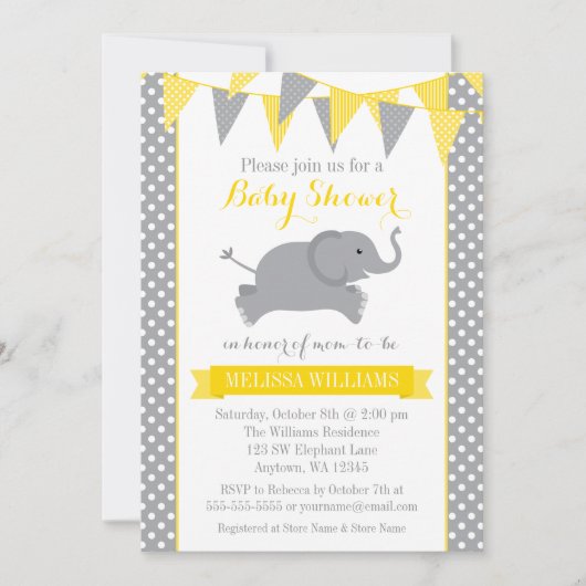 Geel grijs olifant pols bundelend Baby shower Kaart (Voorkant)