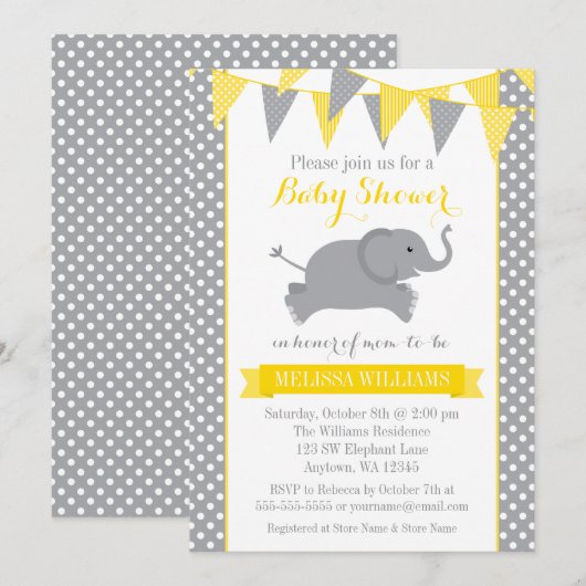 Geel grijs olifant pols bundelend Baby shower Kaart (Voorkant / Achterkant)