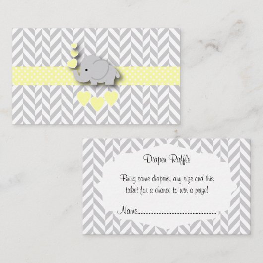 Geel Grijs Olifanten Baby shower Luier Raffle Informatiekaartje (Voorkant / Achterkant)