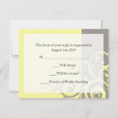 Geel, grijs omgekeerde spiraal bruiloft bijpassend RSVP kaartje (Achterkant)