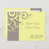 Geel, grijs omgekeerde spiraal bruiloft bijpassend RSVP kaartje (Voorkant / Achterkant)