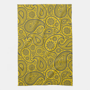 Geel & Grijs  Paisley Damasks Theedoek