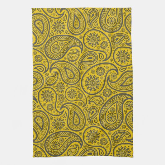 Geel & Grijs  Paisley Damasks Theedoek (Verticaal)
