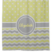 Geel grijs Polka Dot Chevron Douchegordijn (Voorkant)