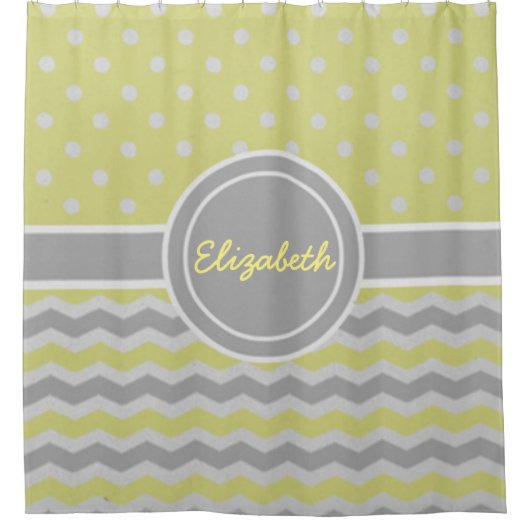 Geel grijs Polka Dot Chevron Douchegordijn (Voorkant)