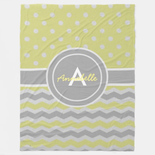 Geel grijs Polka Dot Chevron Fleece Deken (Voorkant)