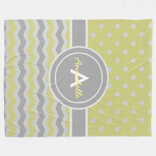 Geel grijs Polka Dot Chevron Fleece Deken (Voorkant (Horizontaal))