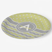 Geel grijs Polka Dot Chevron Papieren Bordje (Gekanteld)