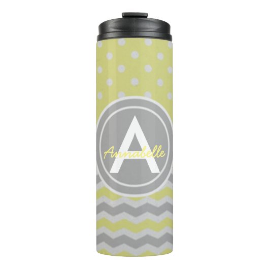 Geel grijs Polka Dot Chevron Thermosbeker (Voorkant)