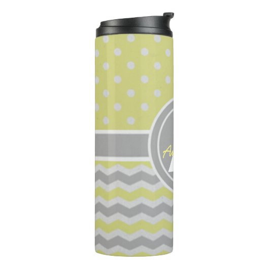 Geel grijs Polka Dot Chevron Thermosbeker (Gedraaid links)
