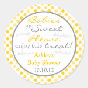 Geel Grijs Polka Dot Snoep Buffet Baby shower Ronde Sticker