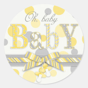 Geel & Grijs Polka Dots Baby shower Ronde Sticker