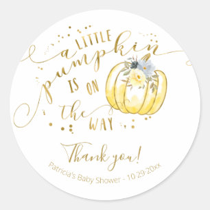 Geel Grijs Pompoen Herfst Baby Shower Bedankt Ronde Sticker