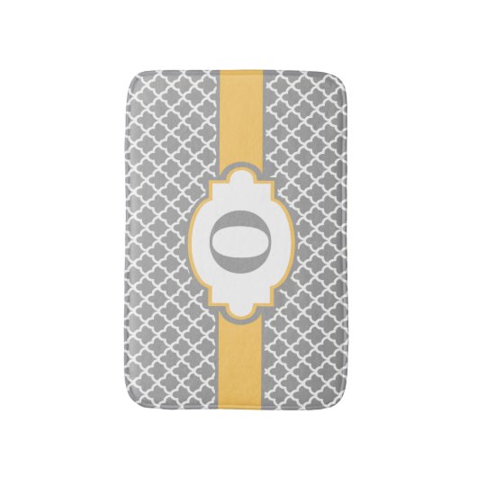 Geel grijs Quatrefoil Monogram Bathmat Bath Mats Badmat (Voorkant Verticaal)