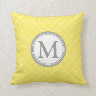 Geel grijs Quatrefoil Monogram Decoratief Pillow Kussen