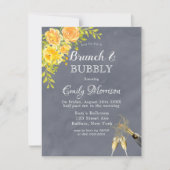 Geel grijs Roos Peony Champagne Brunch & Bubble Kaart (Voorkant)