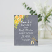 Geel grijs Roos Peony Champagne Brunch & Bubble Kaart (Staand voorkant)