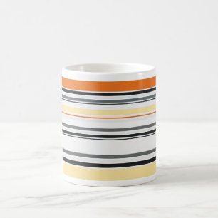 Geel, Grijs, Sinaasappel, Cream Retro Gestreepte M Koffiemok