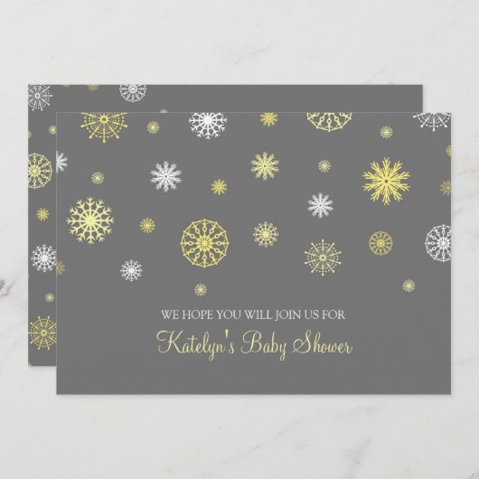 Geel Grijs Sneeuwkerstaangepast Baby shower Kaart (Voorkant / Achterkant)