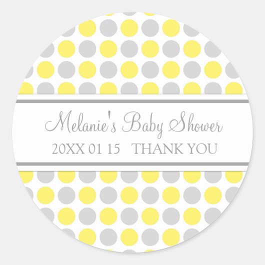 Geel Grijs Stippen Baby shower Favor Stickers (Voorkant)