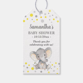 Geel Grijs Stippen Olifant Baby shower Gast Favor Cadeaulabel